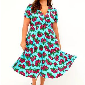 Torrid 14 Betsey Johnson Cherry Challis Fit & Flare Midi Dress